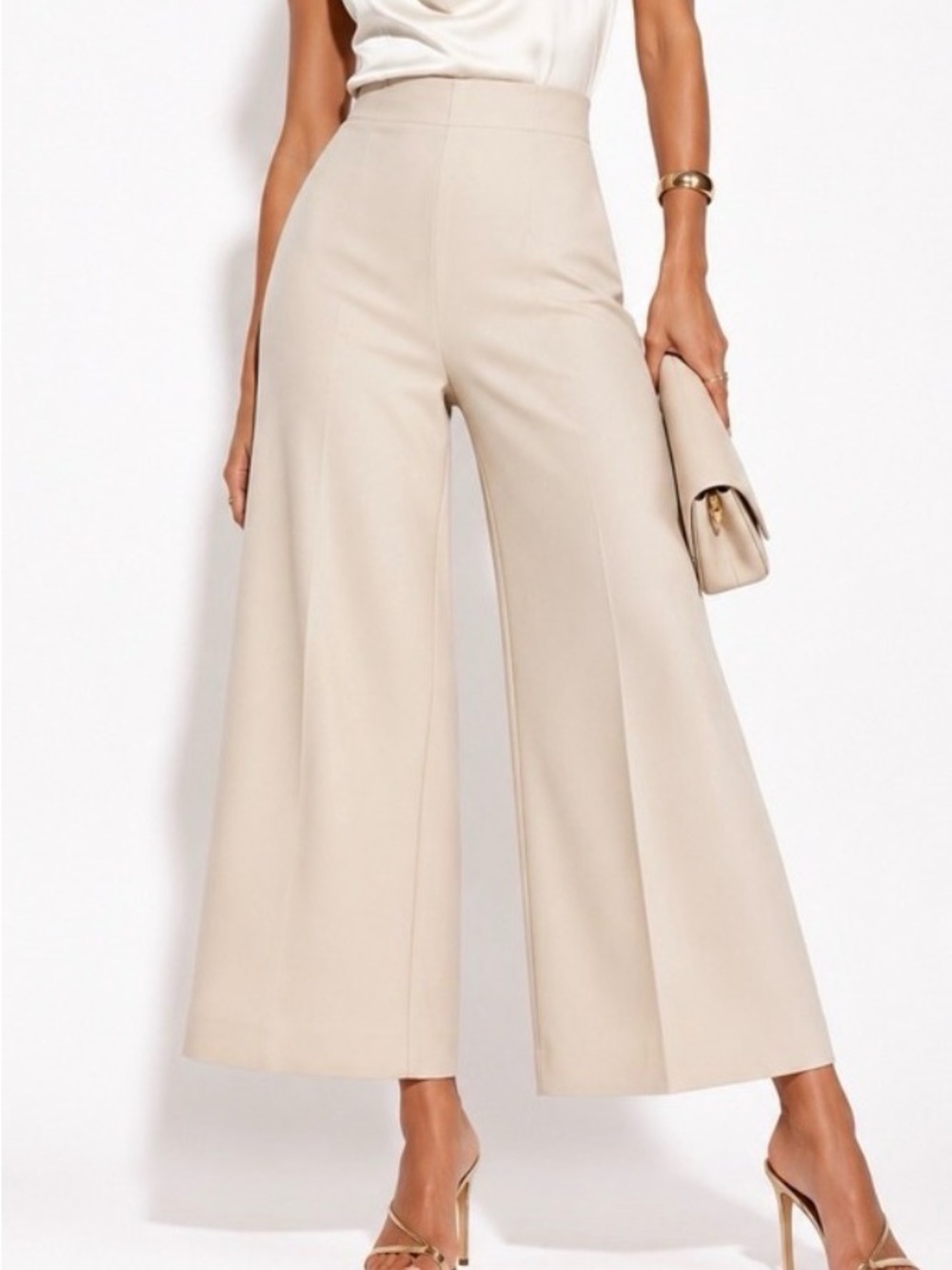 Zara Cream High-Waist Wide Leg Trousers